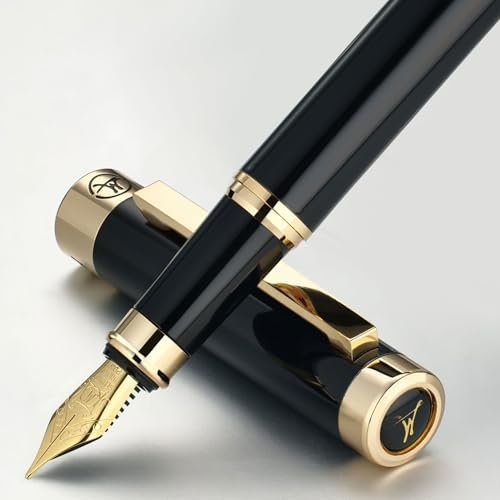 MCNTEIK Black Lacquer Fountain Pen With 24K Gold Finish, Schmidt 18K Gilded Nib (Medium),Converter, Luxury Pen for Men & Women,Best Pen Gift Set, Executive,Office,Writing,Nice Fancy Designer Pen