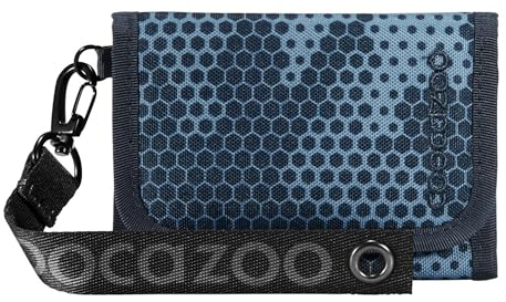Coocazoo Geldbörse „Geometric Sky”, grau-blau, Portemonnaie mit Sichtfenster innen & außen, recyceltes Polyester, Münzfach & Kartenfächern, Klettverschluss, ab der 3. Klasse