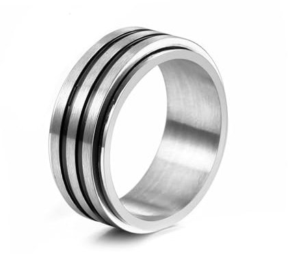ANAZOZ Edelstahlringe Herren, Personalisierter Ring Damen Verlobungsring Größe 57 (18.1) Silberner Drehring Breit 7,6 mm