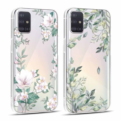 Yoedge 2 Stück Durchsichtig HandyHülle für Samsung Galaxy A51 4G Hülle Blumen 6,5,Transparent Silikon Handy Hülle für Samsung A51 4G Case 3D Muster Aesthetic Mädchen Frauen Geschenk Schutzhülle Cover