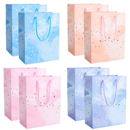 Radsocken 8 Pcs Gift Bags, Medium Gift Bags for Presents, Elegant Wrapping Gift Bags with Handle for Men Women Birthday, Wedding, Baby Shower, Teacher’s Day