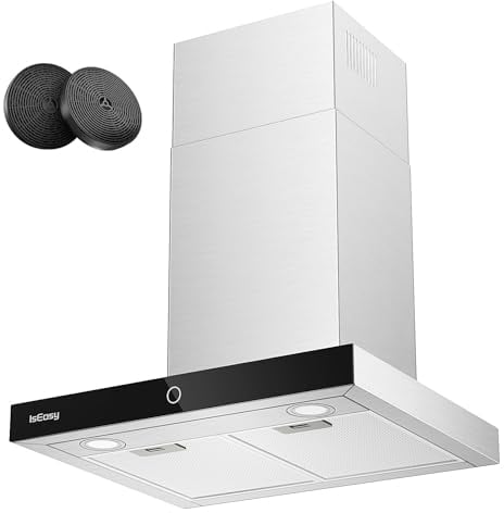 IsEasy Dunstabzugshaube 60cm, Umluft Dunstabzugshaube mit 590m³/h starke Saugleistung, 4 Einstellstufen, Abluftmodus, Aktivkohlefilter, Edelstahl Abzugshaube, Effizienz A++, 67 dB, Silber