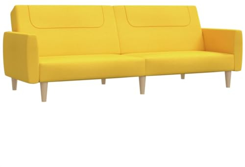 vidaXL Schlafsofa 2-Sitzer, Sofa mit Holzrahmen, Schlafcouch für Wohnzimmer Heimkino Büro, Couch Sofabett Tagesbett Gästebett, Gelb Stoff