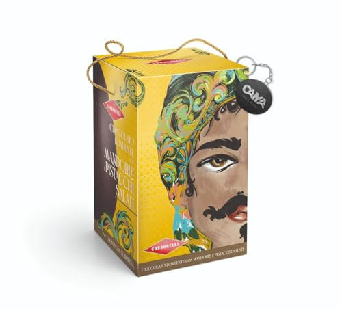 Condorelli Uovo di Cioccolato Extra Fondente con Pistacchi e Mandorle Salati Scatola Decorata Lui con Sorpresa 250g con Portachiavi CAIYA® (Pasqua 2025)