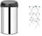 Brabantia 60 Litre Large Kitchen Touch Bin (Brilliant Steel/Matt Black Lid) Removable Lid, Soft-Touch Open, Easy Clean Rubbish Food Waste Bin & Minky 3 Tier Plus Clothes Airer