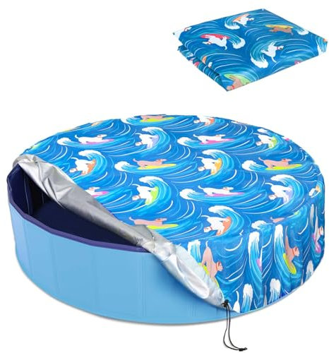 Ladadee Foldable Round Dog Swimming Pool Cover, for 32 /63“/48” Collapsible Outdoor Tub, PVC Coating Waterproof and UV Protection, Leakproof Washable Kiddie Pet Small Paddling Bath Accessories