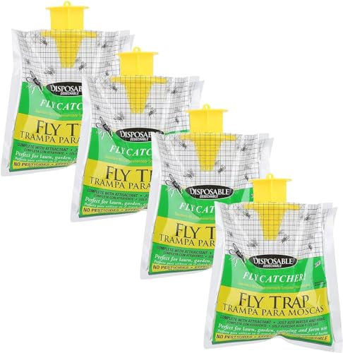 Lot de 2/4 Sac Piège à Mouches Atrappe Mouches Jetable avec Appat Mouche Poche Piege a Mouche Suspendu Sac a Mouche pour Balcon, Terrasse, Jardin, Domestique, Ferme (4pcs)