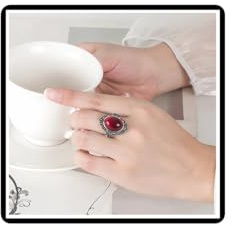 Faruodis Kristall Schnitzen Blume Ring Vintage Breiter Strass Knöchelring Boho Hohles Fingergelenk Verstellbarer Edelstahl Schmuck für Frauen Männer Damen Herren (Rot)