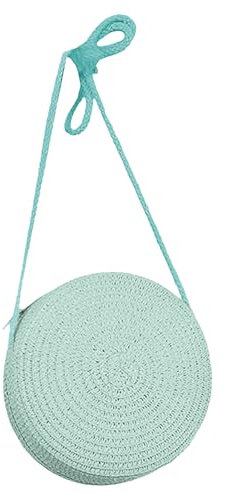Jamron Fait Main Rond Sac de Paille Sac à Bandoulière Bohème Fleur Sac de Plage avec Fermeture Éclair SN0702152 Moyen Bleu