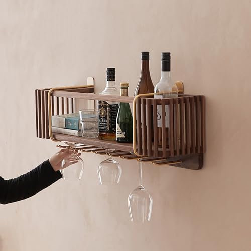 Portabottiglie in legno a parete, mensola per vino, mensole sospese a muro, portabottiglie in vetro per vino, porta calici, portabottiglie per vino, per bar, soggiorno, sala da pranzo, cuci