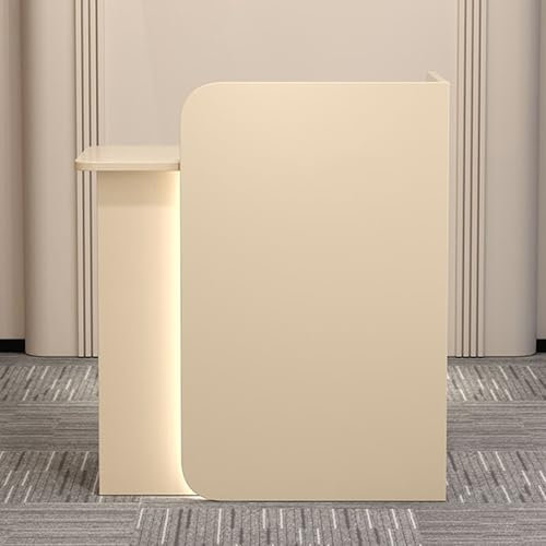 Empfangstheke Rezeption Rezeptionstheke Empfangstheke Messetheke Tresen Bar Theke Empfangstresen Counter mit LED,Schubladen,MDF Modern Büromöbel Thekentisch für Firmenhallen Salon(Apricot,60X45X100CM)