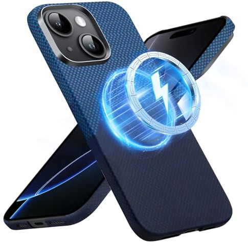 Tawarror Magnetisch Handyhülle für iPhone 15 Hülle Kompatibel mit MagSafe, Hart PC Rückseite Dünne Schutzhülle für iPhone 15 Stoßfest Kratzfestes Case, Blaue Spitze