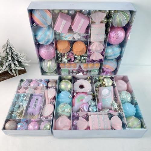 Dekoratives Anhänger-Set mit Macaron-Designs, bezaubernde Weihnachtskugeln mit Süßigkeiten- und Schneeflocken-Formen für Cheer (80 Stück)