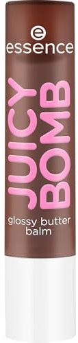 essence JUICY BOMB glossy butter balm, Lippenbalsam, Nr. 05, Braun, natürlich, glänzend, strahlend frisch, vegan, ohne Parabene, ohne Mikroplastikpartikel, Nanopartikel frei, 1er Pack (2.5g)