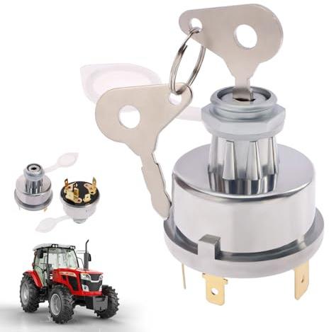 12V/24V Universal 35670 Ignition Switch with 2 Keys Compatible with Massey Ferguson JCB, AS, Lucas Durable Metal Engine Starter Switch for Tractors, Plant Machinery, 4-Position Functionality Resistant