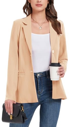 MINTLIMIT Women's Blazer Suit Long Sleeve Jackets Button Lapel Open Front Cardigans Work Office Blazer Jacket with Pockets Apricot