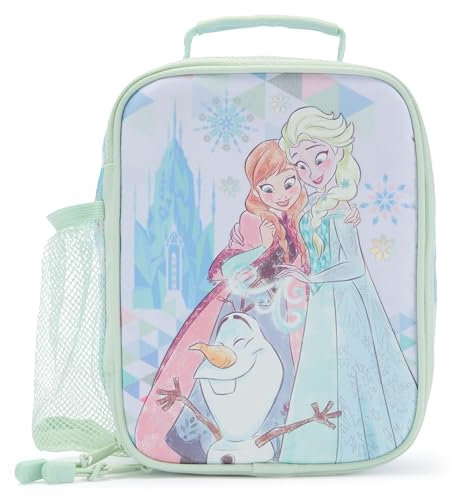 Disney Store Official Sac à pique-nique isotherme La Reine des Neiges pour enfants, avec Elsa, Anna et Olaf, poche latérale en filet, H 23 x l 18 x P 10 cm