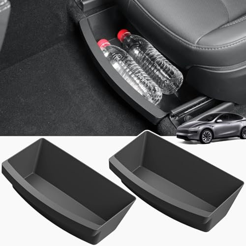 Qlhshop Under Seat Storage Box Compatible with 2025 2026 New Tesla Model Y Juniper Under-Seat Consoles Hidden Compartment Organizer Interior Accessories - TPE, Black (2 Pack)