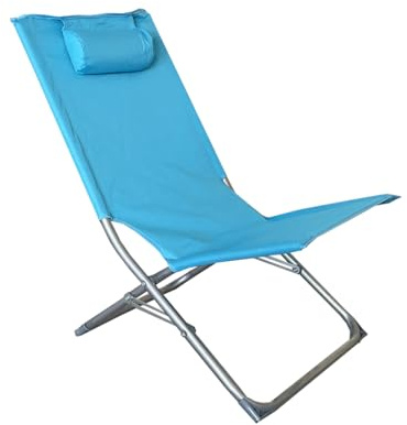Acomoda Textil – Hamaca Plegable con Respaldo Reclinable y Cojín Integrado para Jardín, Playa o Piscina 76x48x47 cm. Tumbona Portátil Ligera, Estable y de Fácil Almacenaje Ideal para Exterior (Azul)