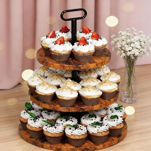 3 Tier Wooden Cupcake Display Stand, Wood Retail Countertop Display Shelves