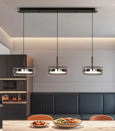 Moilsren 3 Pendant Glass Ceiling Light, Modern Pendant Light Kitchen Island Lights, Grey Lampshades Dining Lights Ceiling Hanging Lights for Living Room Hallway Kitchen Island Lights (A- 3 Head)