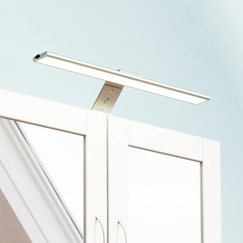Croydex Stick On LED Bathroom Mirror Light, 40cm (Silver) | Cabinet or Wall Mounted Lamp | Dimmable Brightness | Change Colour Temperature | Built-in Timer | Rechargeable Wall Light