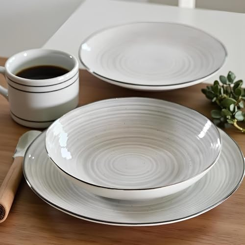 Maison Sucrée Servizio Piatti 18 Pezzi in Porcellana Colorata – Piatto Piano Fondo e Dessert – Lavabili in Lavastoviglie e Adatti al Microonde (Grigio)