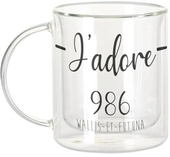 Fabulous Mug Verre Double Paroi - J'Adore 986 Departement France Region Wallis Et Futuna - Tasse a Cafe et The Isotherme 330ml Effet Suspendu Anti-Brulure Imprime en France