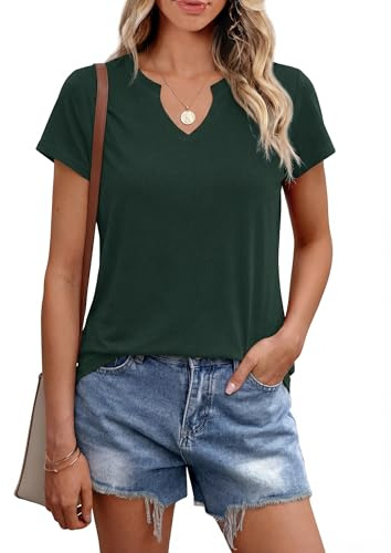 Leversic Top Mujer Escote en V Camiseta Básica Casual de Manga Corta Suelta Color Sólido Verano