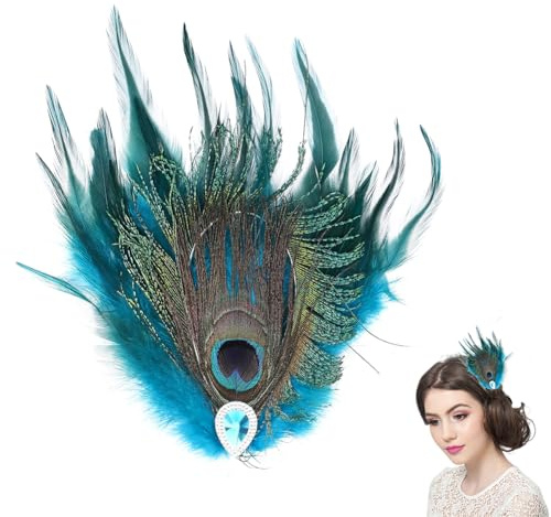 CRAFTYMELODY 2 Stück Haarspange Mit Pfauenfedern Türkisfarben Mit Strasssteinen Haarnadel Mit Pfauenfedern Haarschmuck Kopfschmuck Fascinator