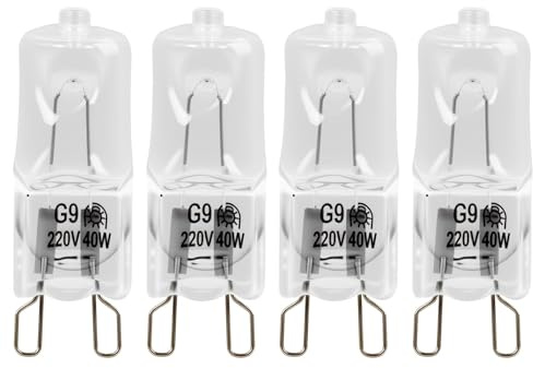 Fwobumy 4 Pcs G9 Halogen Oven Bulb, 40W 220V G9 Light Bulbs, 2700K Warm White, 300 Degree C Heat Resistant, 520LM, G9 Halogen Capsule Bulbs for Oven, Wax Burner, Cooker Hood, Table Lamps