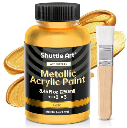 Shuttle Art Peinture Acrylique Or Métallisée, Flacon de 250ml/8.45oz Peinture Dorée, Pigment Éclatant Non Toxique pour Artistes, Débutants sur Bois, Toile, Céramique et Artisanat