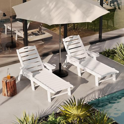 Koioplie Extra Große Sonnenliege für Outdoor, Klappbare Gartenliege aus HDPE, 5-Fach Verstellbar, Chaise Lounge Liegestuhl für Pool, Terrasse, Strand und Camping, Weiß