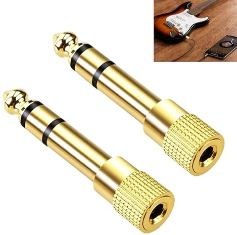 2 Pièces Adaptateur Jack 6,35 Mâle vers 3,5 Femelle, Réducteur Jack 6.3 vers 3.5 Stéréo Plaqué Or, Convertisseur Audio 1/4 vers 1/8 pour Casque Amplificateur Guitare Piano Table de Mixage HiFi