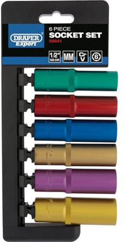 Draper Expert 6 Piece 1/2 Drive Coloured Deep Hex Socket Set Metric