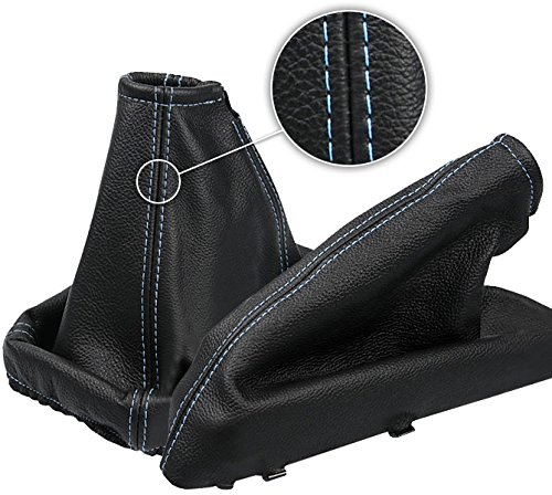 Schaltmanschette mit Handbremsmanschette Faden Blau Echt Leder myshopx SH42-1