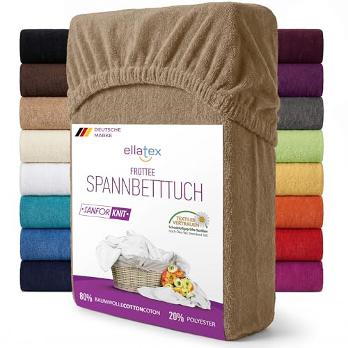 EllaTex Frottee Spannbettlaken 140x200–160x200 – 200 g/m², saugfähig & elastisch, weiches Spannbetttuch, Farbe: Sand