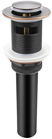 Bathroom Sink Pop Up Drain Assembly With Overflow Fits 1.57 to 2.36 Inch Sink Openings with 1-1/4 Inch Tailpiece Small Cap Solid Brass Drain Stopper (Oil Rubbed Bronze) | Fits 1.57-2.36 in Sink Openings with a 1-1/4 in Tailpiece; Solid Brass Push-button Stopper for Sinks with Overflow