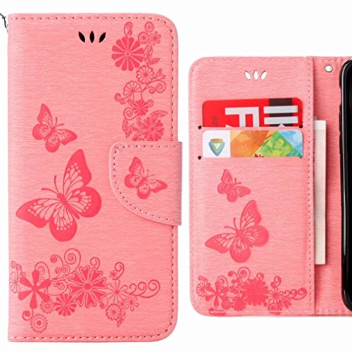 Ougger Hülle für Huawei P20 Lite Handyhüllen, Tasche Leder Schutzhülle Schale Weich TPU Silikon Magnetisch-Stehen Flip Cover Tasche P20 Lite mit Kartensteckplätzen, Schmetterling Streifen (Rose)