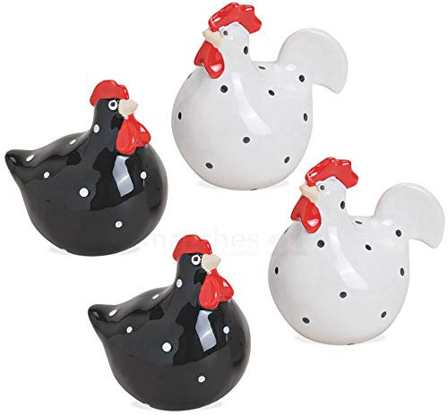 matches21 Hühner/Hennen gepunktet Deko-Figuren Ostern Osterdekoration Frühling Keramik schwarz/weiß 4er Set 5-6 cm