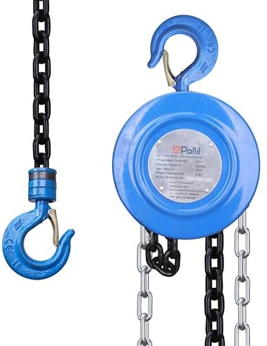 Pallit Flaschenzug 5000 kg Tragkraft CHAIN-L Kettenzug mit 2,5 m langer Stahlkette Robuster Seilzug mit 360° drehbarer Haken, Mechanischer Lastbremse und Rücklaufsperre Kettenzug Kettenflaschenzug