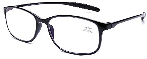 DOOVIC Occhiali da Lettura Luce Blu +1.50 Per Occhiali da vista Flessibili Lente d'ingrandimento per Uomo/Donna (Nero,Rettangolari)