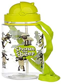 Puckator Shaun das Schaf Kinderwasserflasche mit Stroh & Tragekordel
