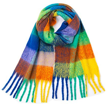 Young_Me Damen Schal aus Kaschmir, groß, bunt kariert, warm - Grün -