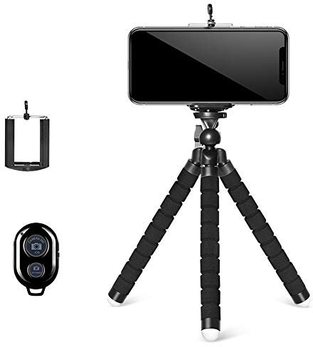 Mobile Phone Tripod Octopus, Mini Tripod with Bluetooth Control,Portable Mini Tripod, Flexible Octopus Style Tripod Stand Holder for Any Smartphone, Camera with Clip For Desk Travel Outdoor(Black)