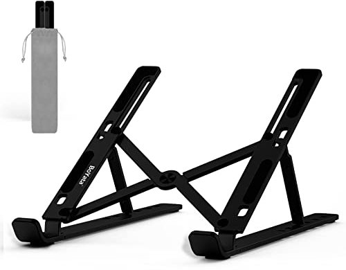 BoYata Laptop Stand, 6 Levels of Height Adjustable Portable Laptop Holder for Desk, Aluminum Foldable Laptop Riser, Compatible with MacBook Air/Pro, Dell, HP, Acer, Most 10-15.6” Laptops-Black