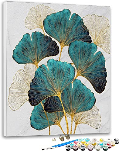 SULISO Peinture par Numero Adulte, Kit Peinture Adulte Enfant Comprend des Peintures Acryliques et des Pinceaux Sans Cadre,Ginkgo 40x50 cm