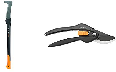 Fiskars lange Machete, Länge 94,5cm, Antihaftbeschichtet, Gehärtete Stahlklinge/Glasfaserverstärkter Kunststoffgriff & Bypass-Gartenschere für frische Äste und Zweige, Hochwertige Stahl-Klingen, 20cm