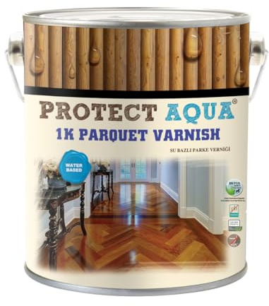 Protect Aqua Hardwood Floor Finish Clear Wood Finish Smooth and Durable Indoor Floor Sealer 1.3 Gallon Water Based Parquet Floor Varnish Odorless and Lead-free for Safe Indoor Application (Semi-Gloss)