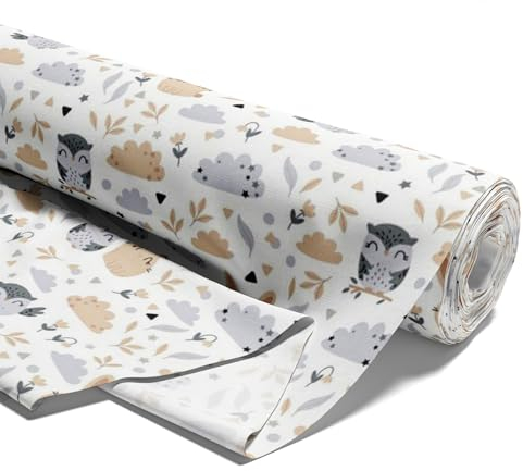 Stoff Meterware Baumwollstoff 2 M x 160 cm - Stoffe zum Nähen aus reine Baumwolle Fabric Futterstoff Dekostoff für Patchwork Canvas und Sewing Nähstoff Eulen